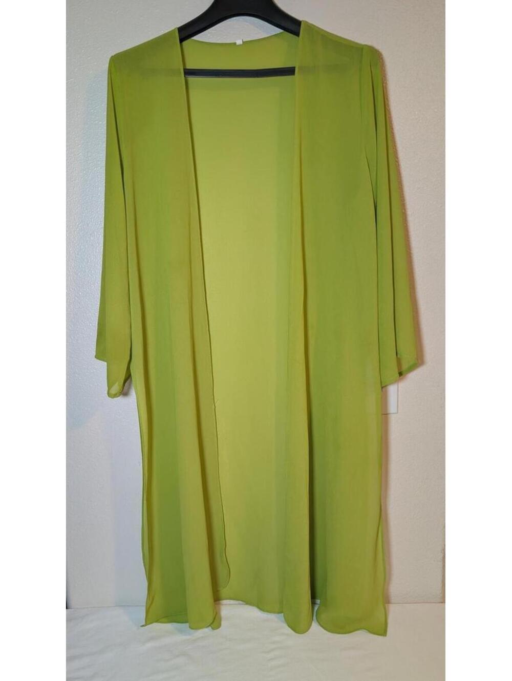 Lime Green Sheer Open Front Kimono Cardigan Cover Up Women’s Size L